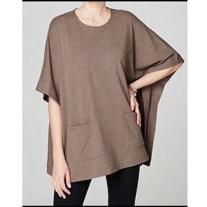 Pure Jill Women Size 1-2X Brown Pocket Tee Tunic Top Oversize Poncho